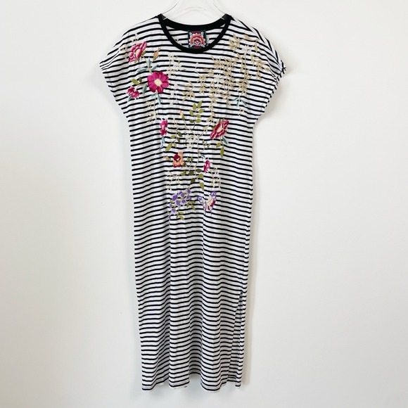 Johnny Was Dresses & Skirts - Johnny Was Osaka Dress Floral Embroidery Stripe Black & White Small NWOT Midi